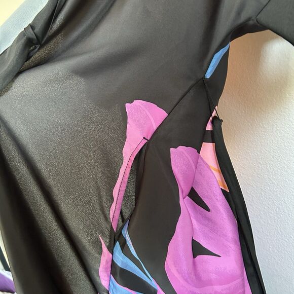Soma Satin Black Midi Robe XS Paradise Palms Multicolor Short Sleeve Kimono - Picture 12 of 16